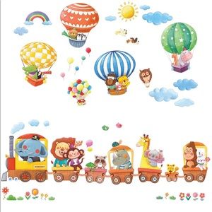 Nursery Animal Train Balloon Wall Decals